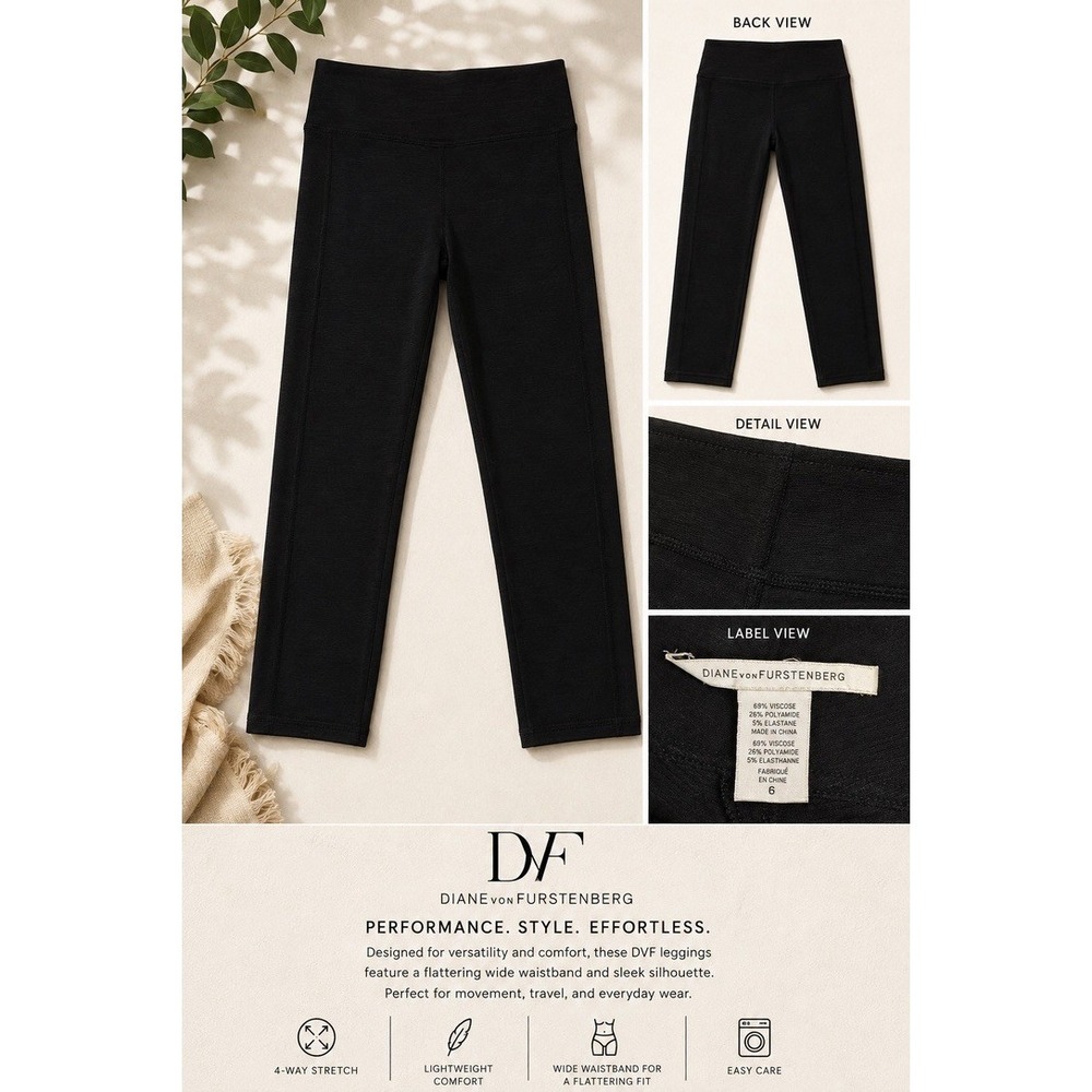 Diane von Furstenberg DVF Womens Pants 6 Black Textured Stretch Cropped Trousers